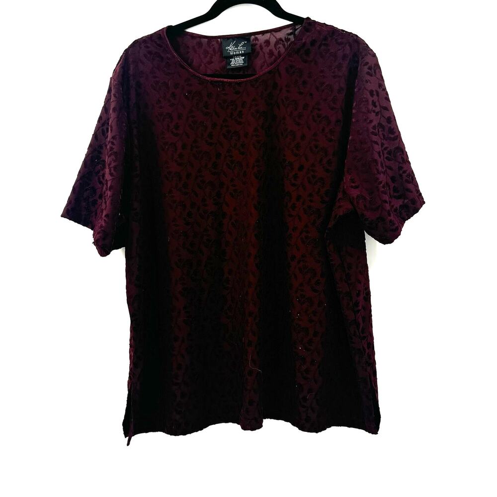 Vintage Whimsygoth burgundy burnout velvet shirt